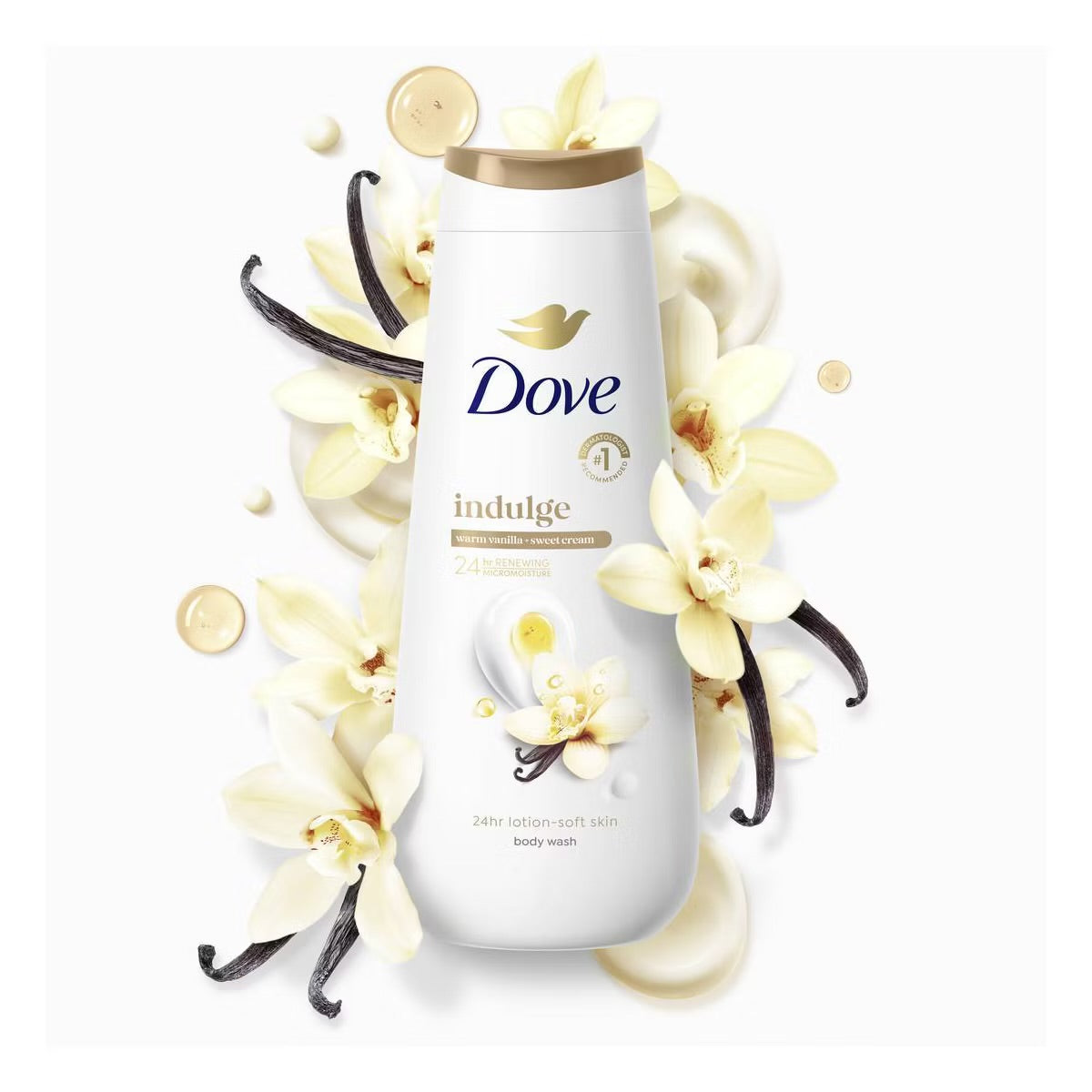 DOVE – Indulge 24-Hour Lotion-Soft Skin Body Wash (Warm Vanilla & Sweet Cream, 20 oz)