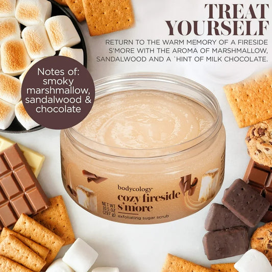 Bodycology Exfoliating Sugar Scrub, Cozy Fireside S’more – 10 oz