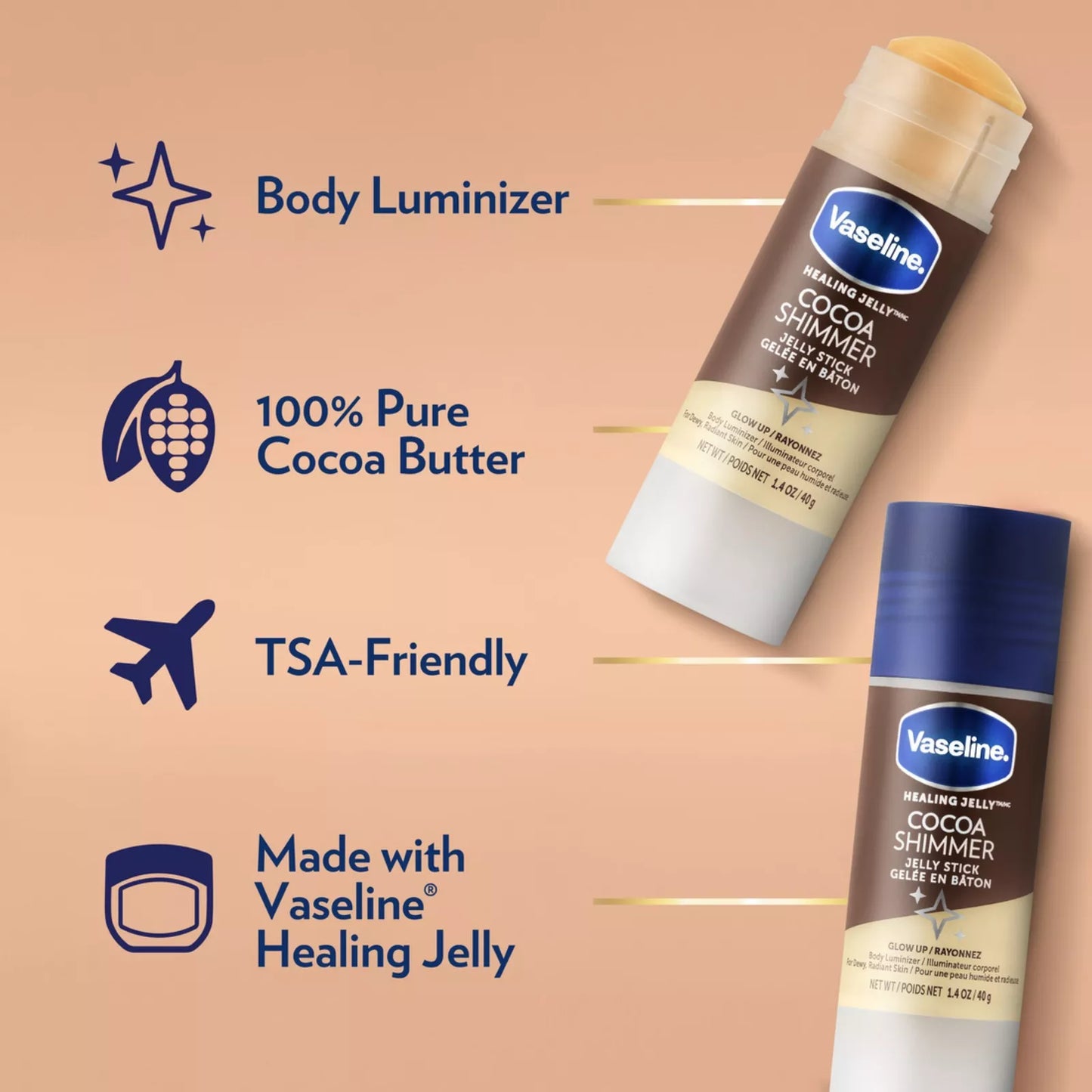 Vaseline Healing Jelly All-Over Body Balm Jelly Stick - Cocoa Shimmer | 1.4 oz