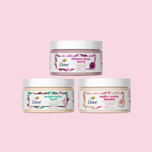 Dove – Limited Edition Holiday Treat Mini Body Scrub Trio (Sugar Cookie Sprinkle, Peppermint, Frosted Plum, 3 x 3.5 oz)