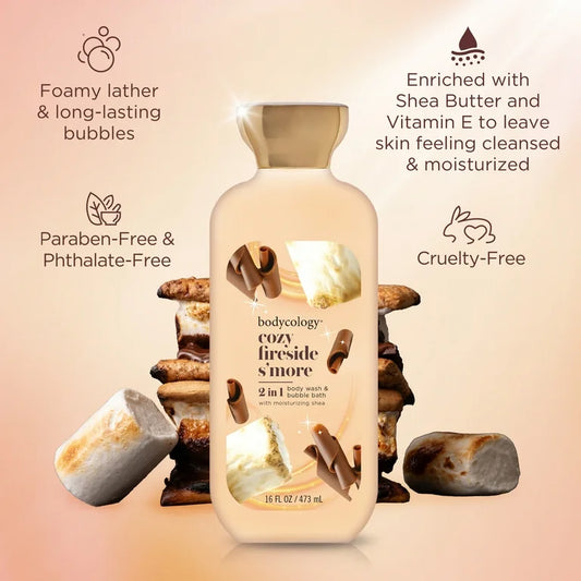 Bodycology 2-in-1 Body Wash & Bubble Bath, Cozy Fireside S’more – 16 fl oz