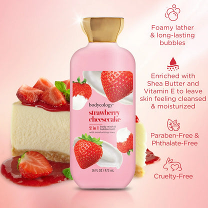 Bodycology 2-in-1 Body Wash & Bubble Bath, Strawberry Cheesecake – 16 fl oz