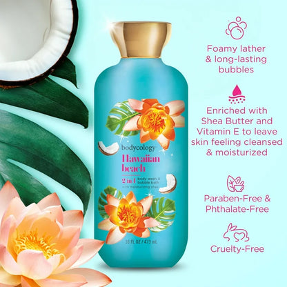 Bodycology 2-in-1 Body Wash & Bubble Bath, Hawaiian Beach – 16 fl oz