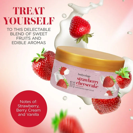 Bodycology Exfoliating Sugar Scrub, Strawberry Cheesecake – 10.5 oz