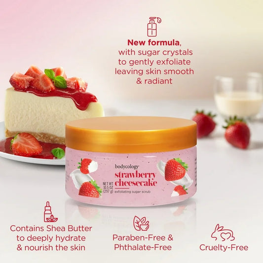 Bodycology Exfoliating Sugar Scrub, Strawberry Cheesecake – 10.5 oz
