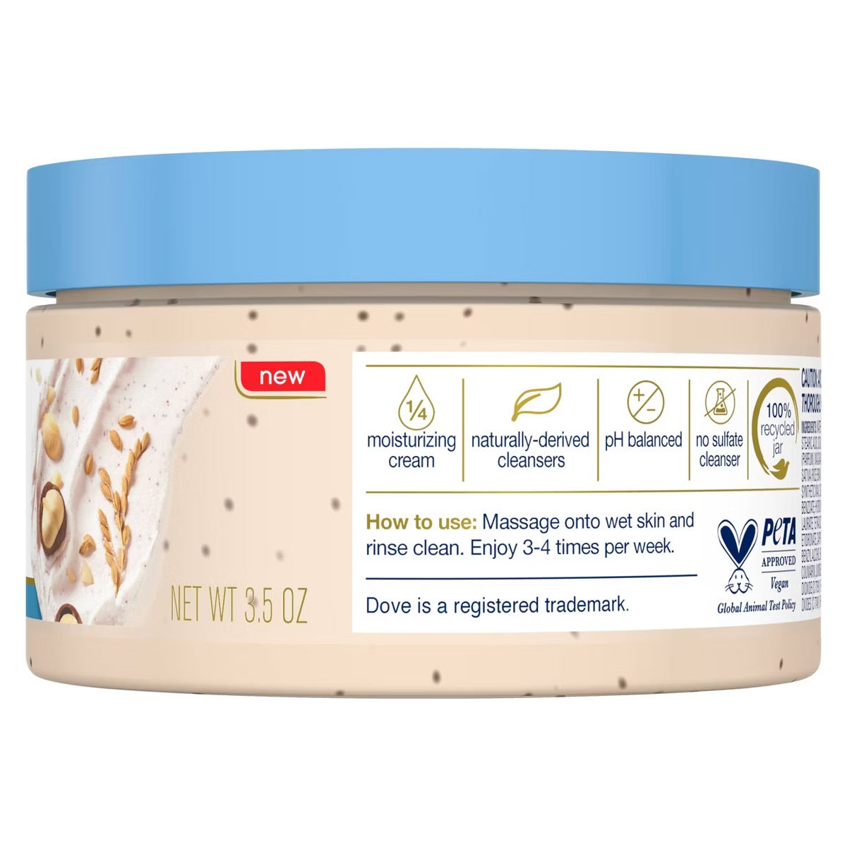 Dove Beauty Mini Body Scrub – Crushed Macadamia & Rice Milk | 3.5 oz Trial Size