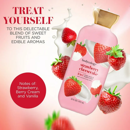 Bodycology 2-in-1 Body Wash & Bubble Bath, Strawberry Cheesecake – 16 fl oz