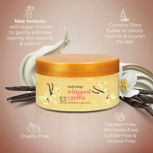 Bodycology Exfoliating Sugar Scrub, Whipped Vanilla – 10.5 oz