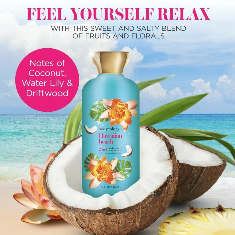 Bodycology 2-in-1 Body Wash & Bubble Bath, Hawaiian Beach – 16 fl oz