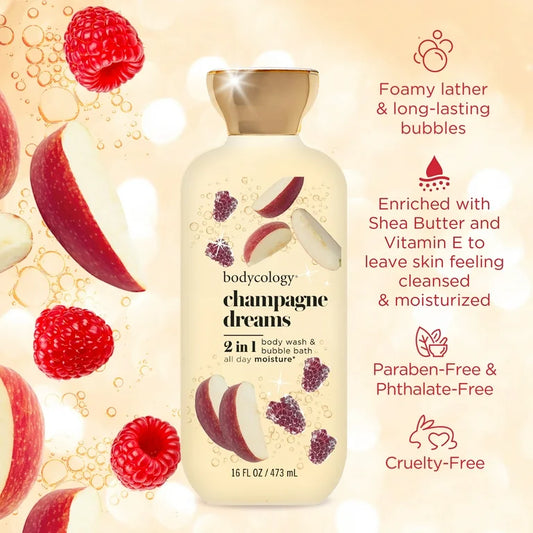 Bodycology 2-in-1 Body Wash & Bubble Bath, Champagne Dreams – 16 fl oz
